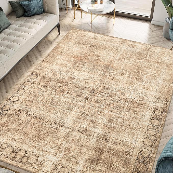 Keen Home Design 5x7 Rug - Machine Washable Area Rug with Non-Slip Backing, Ideal for Living Room, Dining Room, Bedroom - Vintage, Easy Clean, Durable, Low Pile - (5' x 7')
