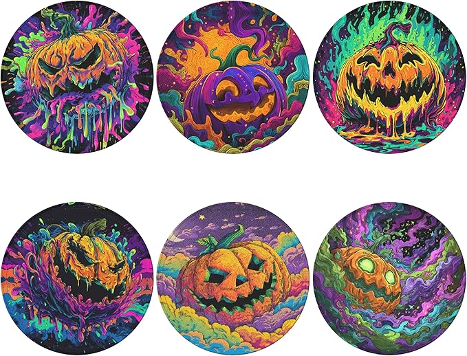Pumpkin Coasters Leather Round Drink Coasters 6 Pcs Set with Holderor for Cup Drink Coffee Table Bar Home Decor