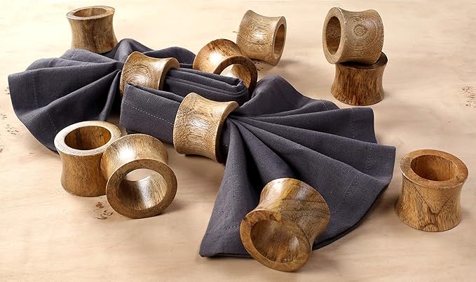 ALPHA Living HOME Rustic Wooden Napkin Rings Set of 12 - Handmade Natural Wood Napkin Holders for Table Decor, Farmhouse Dining, Weddings, Holidays, Parties, Everyday Use, Elegant (Brown