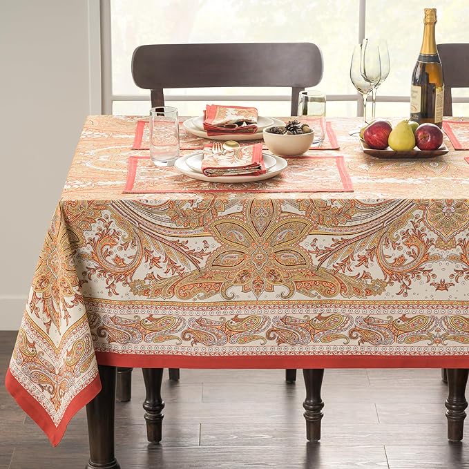 Maison d' Hermine Table Cloth Rectangle Table 100% Cotton 60 x 90 Inches Tablecloth Reusable Decorative Everyday Use for Dining Room, Farmhouse, Home, Party, Festive & Wedding - Kashmir Paisley