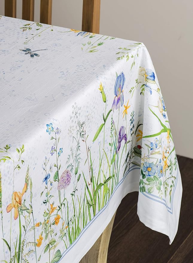 Maison d' Hermine Table Cloth Square Table 100% Cotton 60 x 60 Inches Tablecloth Reusable Decorative for Dining Room Farmhouse Home Valentines Day Decorations Spring Summer - Fleurs De Mai