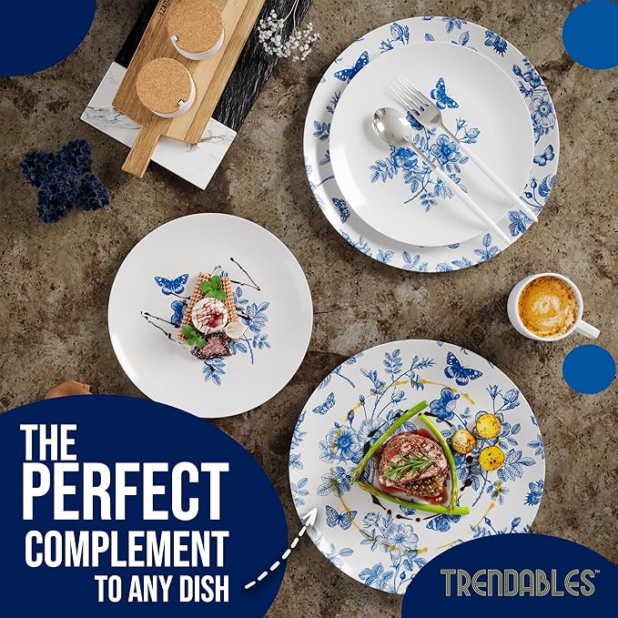 Trendables Disposable Plates For Party Supplies | Blue Floral Plastic Plates For Wedding 40 Pcs - 20 X 8 & 20 X 10 Dinner Plate Sets | Floral Plate Set Disposable Plastic Dinnerware Sets