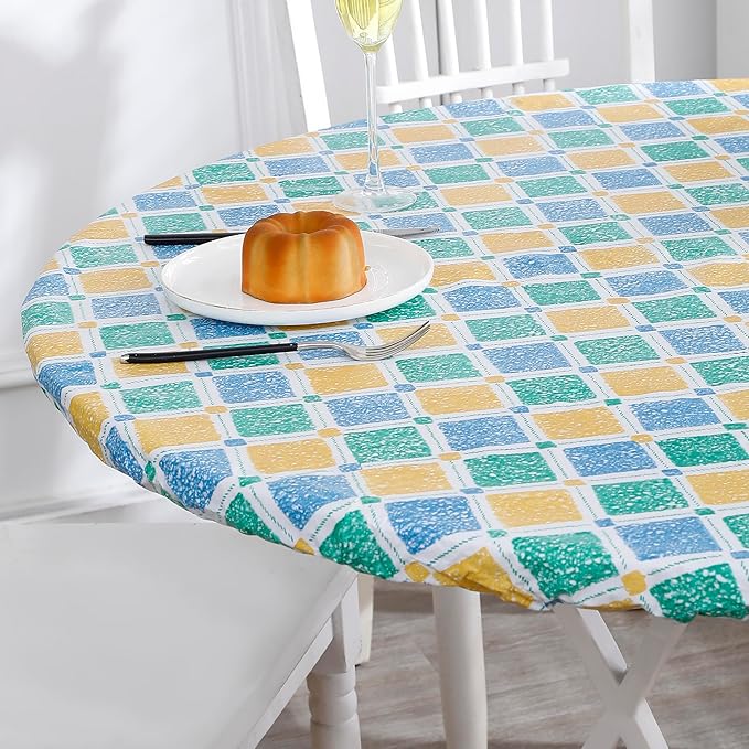 Walrus Round Vinyl Fitted Tablecloth with Flannel Backing Elastic Edge Design Table Cover Waterproof Oil-Proof PVC Table Cloth Stain-Resistant Best for 57"-66" Round