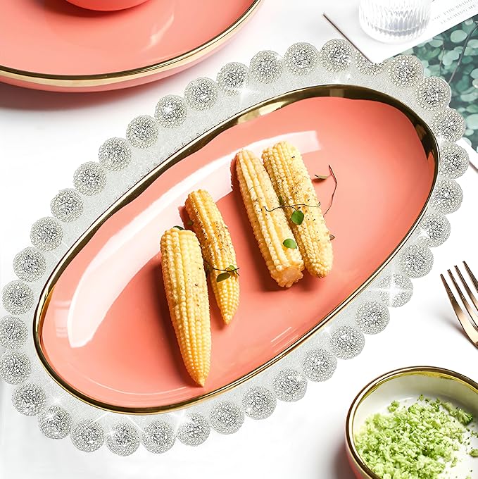 Sparkling Silver Diamond Placemats Bling Oval Place Mat Heat Elegant Table Decor for Weddings, Holidays, and Special Events (15x9 Inch)-2 PCS