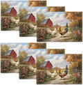 Farmhouse Rooster Placemats Set of 6, Farm Chicken Place Mats, Rustic Farm Coop Waterproof Washable Table Mats for Home Party Indoor Kitchen Dining Table Decoration 12x18 Inch