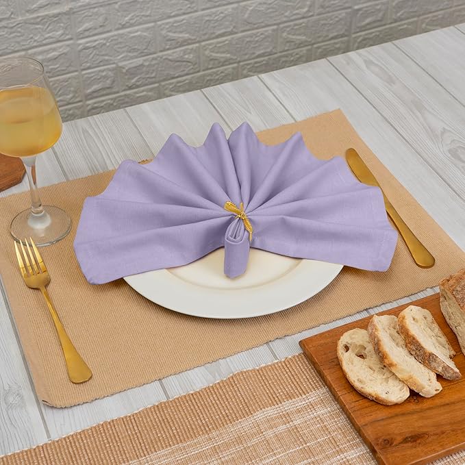 Blue Needles Solid Cloth Napkins Set of 6 Lavender 100% Cotton Dinner Napkins 18x18 inches - Soft, Reusable, Absorbent & Washable Linen, Ideal for Christmas Events, Parties & Everyday Use