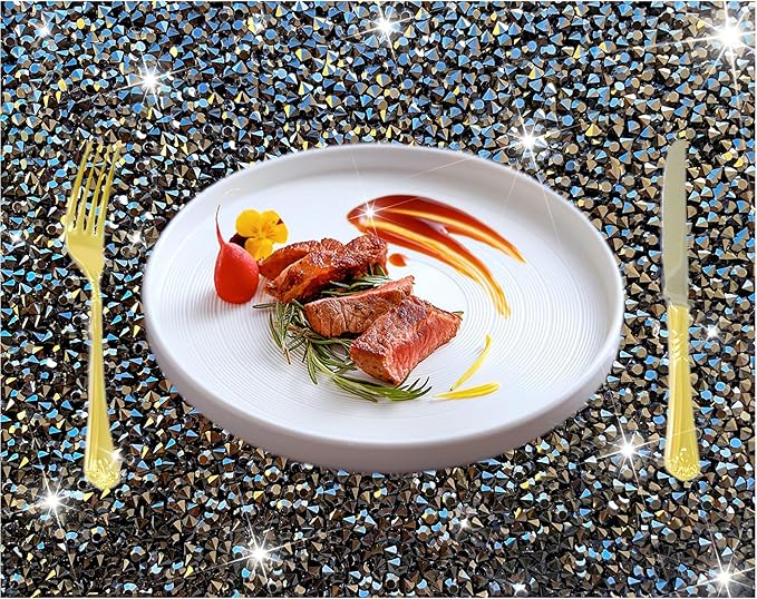 Black Square Placemats - Heat Resistant, Rhinestone Decor, Set of 12