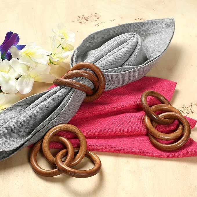 CLEENTABLE Three Ring Napkin Rings Set of 8, Decorative Handcuff Serviette Ring, Napkin Holders Bulk for Party Decoration, Dinning Table, Everyday, Family Gatherings Tabletop Décor (Brown)