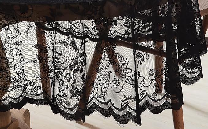 Warm Home Designs 120 Inch Round Tablecloth with English Rose Design. Use as Circle Tablecloth, Rustic or Elegant Lace Table Cloth. Black Table Cloth for 10-12 Guests. LTC Black 120