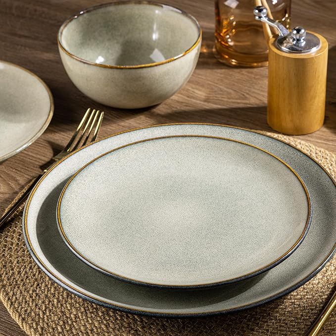 AmorArc Ceramic Dinnerware Sets for 8, 24 Pieces Handpainted Stoneware Plates and Bowls Set, Scratch Resistant Dishes Set, Dishwasher & Microwave Safe, Reactive Color