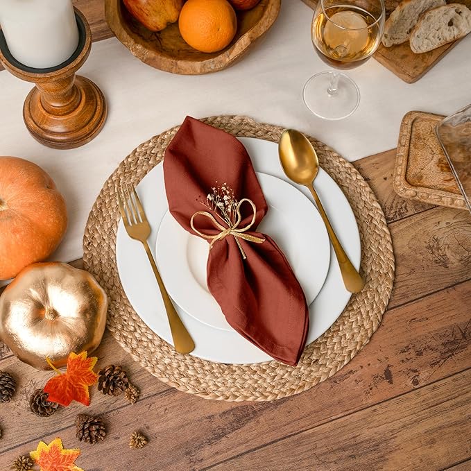 Blue Needles Solid Cloth Napkins Set of 6 Rust 100% Cotton Dinner Napkins 18x18 inches - Soft, Reusable, Absorbent & Washable Linen, Ideal for Christmas Events, Parties & Everyday Use