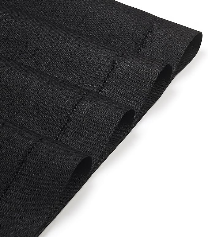 D'Moksha Homes Linen Placemats Set of 4 - Classic Hemstitch Black Placemats 14 x 19 Inch - 100% Pure Linen Table Mats for Spring, Easter - Handcrafted and Machine Washable