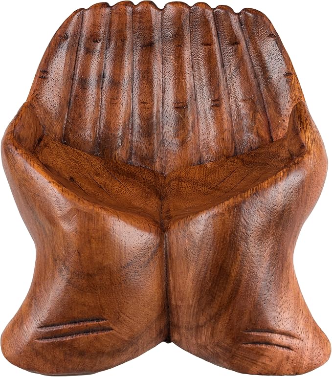 Curawood Carved Hands Offering Bowl - Crystal Holder for Stones, Rock Collection Holder, Crystal Display Storage Tray, Wooden Hands Bowl for Keys - Rock Display Case for Shelf, Stand, Altar Decor (M)