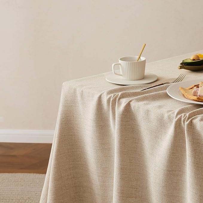 Linen Tablecloth with Tassels, Farmhouse Style Beige Tablecloth, Water Resistant Burlap Tablecloths for Square Table, 60x60 Inch Natural