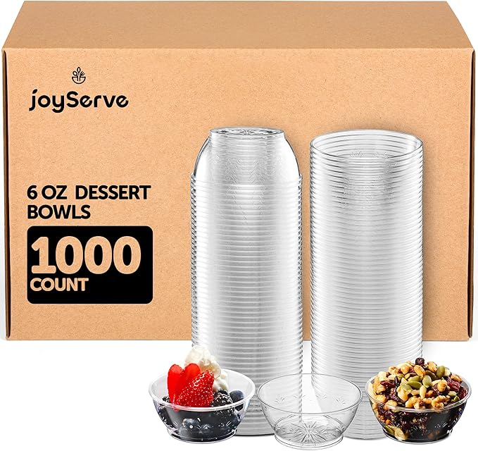 Clear Mini Plastic Bowls - (Bulk Case Pack of 1000) 6 Oz Disposable Premium Hard Plastic Dessert Bowls for Serving, Weddings, Catering, Parties, Ice Cream, Salsa, Home or Event Party Supplies