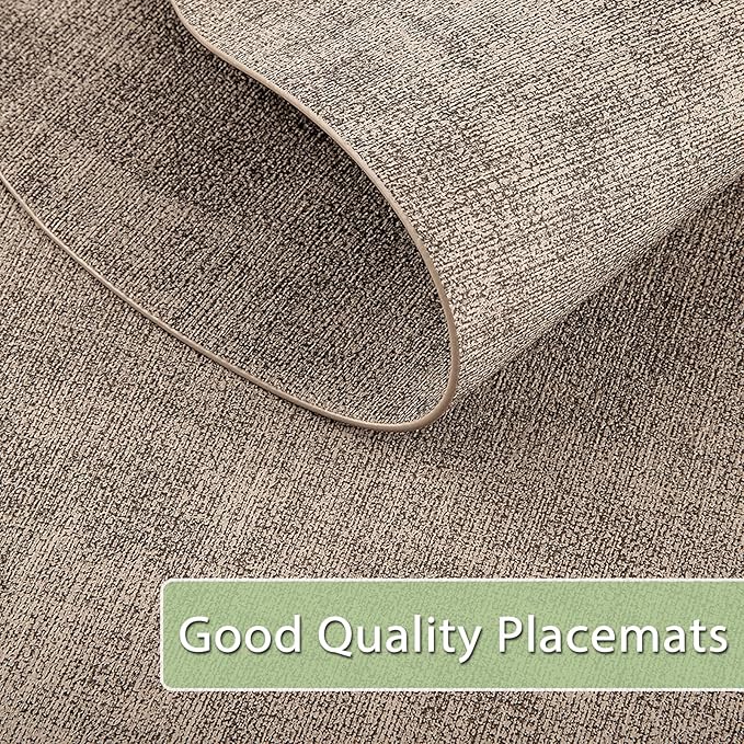 Placemats Set of 12 Washable, Heat Resistant Table Placemats Wipeable Faux Leather Oval Place Mats Non Slip, Waterproof Oval Table Mats for Indoor Outdoor, Apricot
