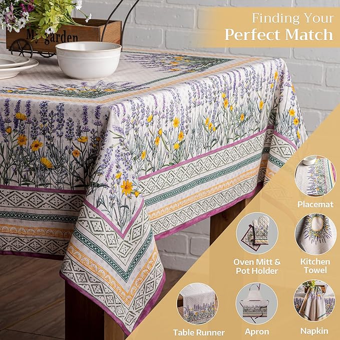 Maison d' Hermine Table Cloth Square Table 100% Cotton 54 x 54 Inches Tablecloth Reusable Decorative for Dining Room Farmhouse Home Valentines Day Decorations Spring Summer - Fanny Lavender