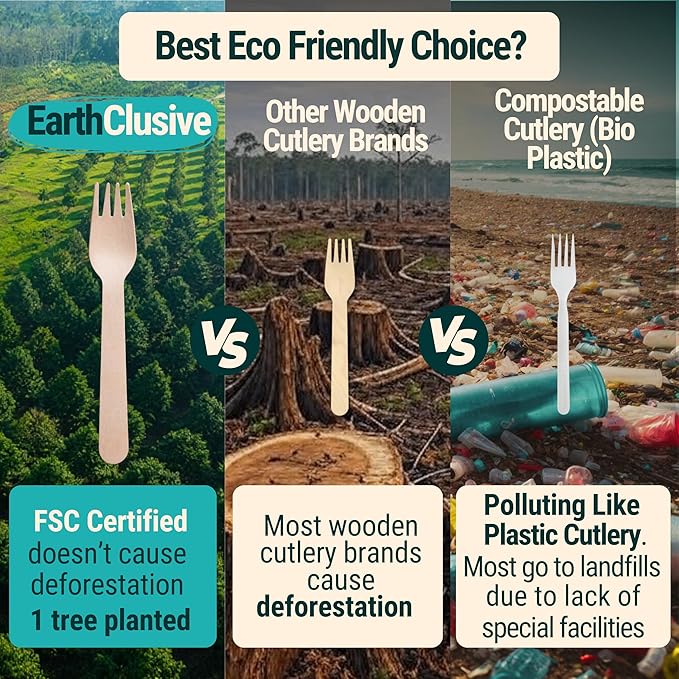 Disposable Wooden Forks For Eating - 300pcs - Heavy Duty & Sharp - Our Guilt-Free FSC Certified Wood Protects Forests - A Great Alternative to Bamboo Forks Disposable