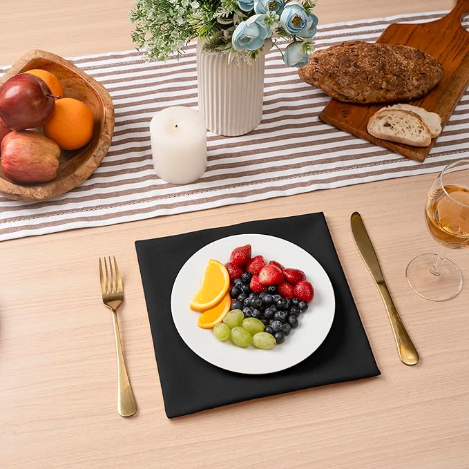 Blue Needles Solid Cloth Napkins Set of 6 Black 100% Cotton Dinner Napkins 18x18 inches - Soft, Reusable, Absorbent & Washable Linen, Ideal for Christmas Events, Parties & Everyday Use