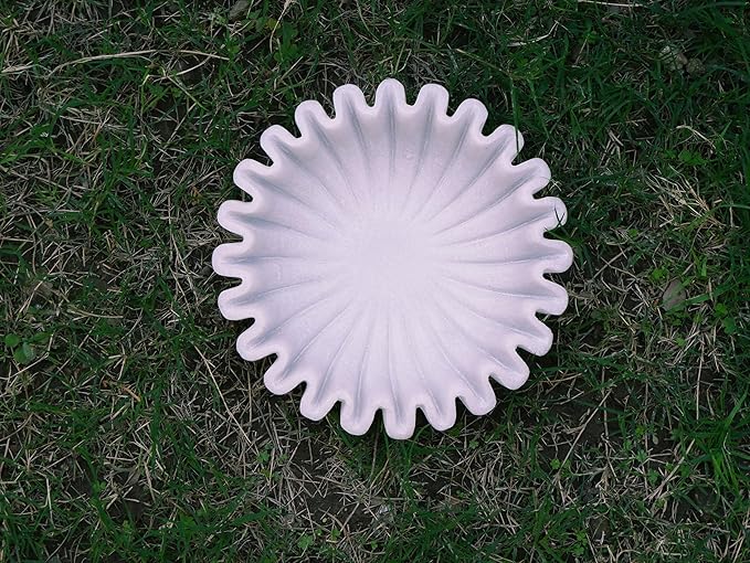 White Marble Scalloped Bowl 9 Inches for Table Centrepiece, Marble Fluted Bowl for Home Decor, Natural Stone Fruit Tray, Jewellery Display Dish