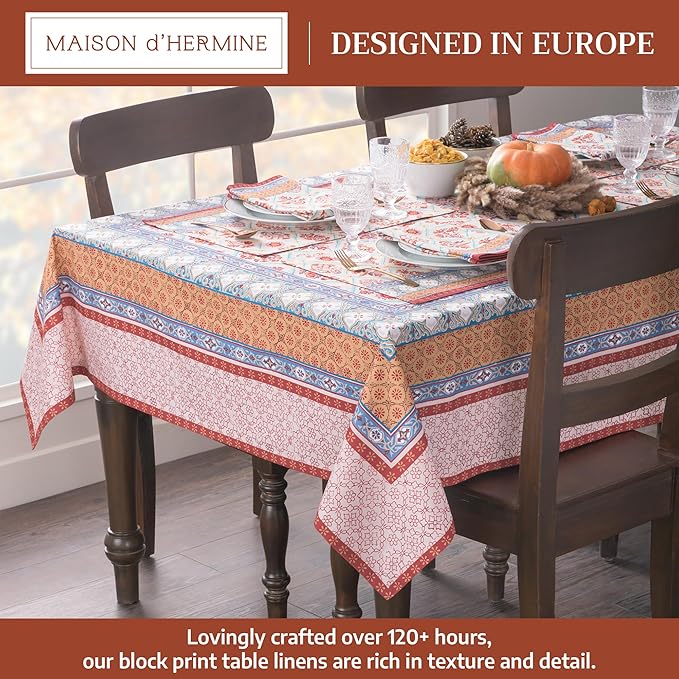 Maison d' Hermine Table Cloth Square Table 100% Cotton 54 x 54 Inches Fall Tablecloth Reusable Everyday Use for Thanksgiving Christmas Decorations Dining Farmhouse Party (Romane)