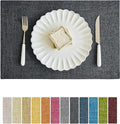 Softalker Faux Linen Placemats Set of 4-12 x 18 Inch, Heat Resistant Double Layered Durable Burlap Farmhouse Place Mats, Non-Slip Washable Rustic Table Mats for Dining, Kitchen, Party（Dark Grey