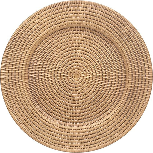 13 Inch Antique Gold Charger Plates Set of 6 Round Plastic Plates Matte Finish Faux Rattan Woven Texture Charger plates for Wedding Party Christmas (609)