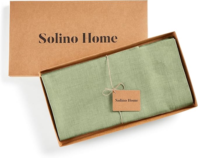 Solino Home Linen Cloth Tablecloth 52 x 52 Inch - 100% Pure Linen Chambray Olive Square Tablecloth - Athena, Machine Washable Table Throw for Spring, St Patricks Day