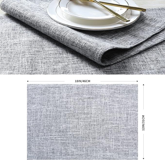 Cloth Placemats Set of 8, Double Thickened Washable Dining Table Mats Place Mats Indoor/Outdoor Linen Place Mats for Dinner Table Durable Table Mats Easy to Clean(Silver Gray)