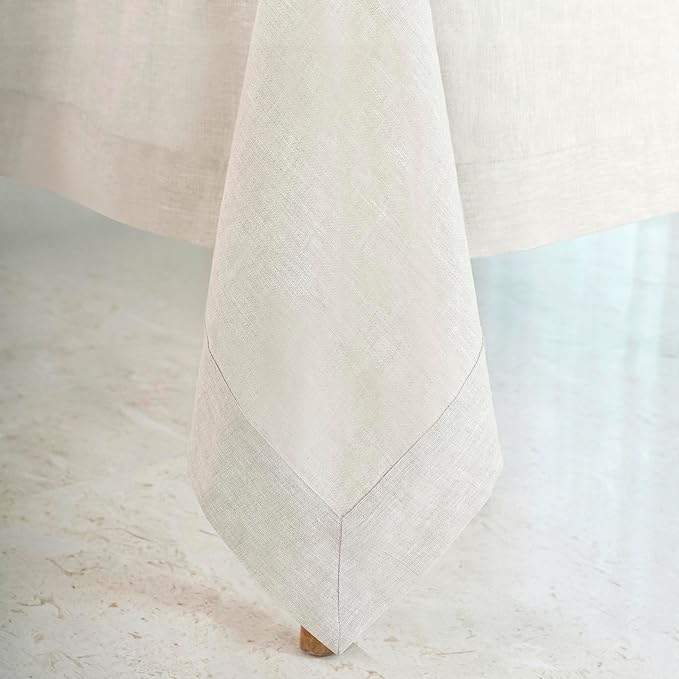 D'Moksha Homes Linen Tablecloth 60 x 90 Inch - 100% Pure Linen Light Natural Tablecloth for Rectangle Tables - Machine Washable Table Cloth for Valentines, Spring, Easter