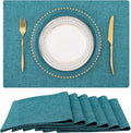homing Cotton Linen Placemats Set of 6, Cloth Washable Farmhouse Dining Table Mats for Indoors & Outdoors, Easy to Clean, Teal, 13 x 19 Inch