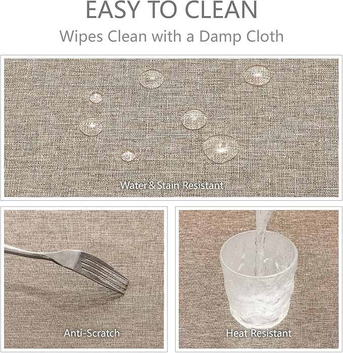 Rectangle Tablecloth Linen Textured Waterproof & Stain Resistant Table Cloth Wrinkle Free Decorative Fabric Farmhouse Table Cover for Dining/Party/Buffet/Wedding, 60 x 84 Inch, Mocha