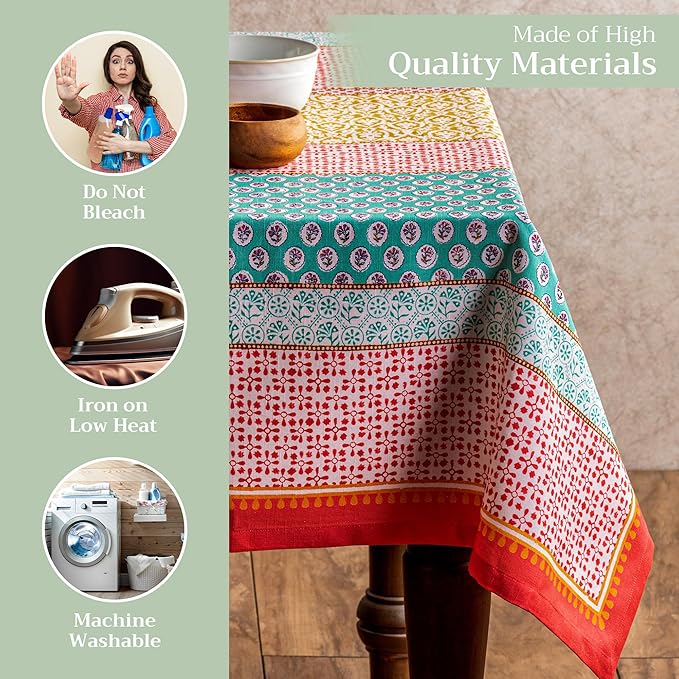 Maison d' Hermine Table Cloth Square Table 100% Cotton 54 x 54 Inches Tablecloth Reusable Decorative for Dining Room Farmhouse Home Valentines Day Decorations Spring Summer - Provence