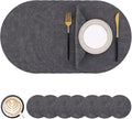 Homaxy Round Faux Leather Placemats and Coasters, Washable Dual-Side Table Mats, Wipeable Heat-Resistant Dining Place Mats for Outdoor and Indoor, Set of 8, Diameter 13 and 3.93 inch, Dark Grey