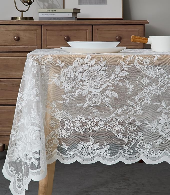 Warm Home Designs 60 x 60 Square Tablecloth with English Rose Design. Use Lace Square Table Cloth as Lace Tablecloth for Card Table or Small Dining Table. Ivory Tablecloth for 4 Guests. LTC Ivory 60"
