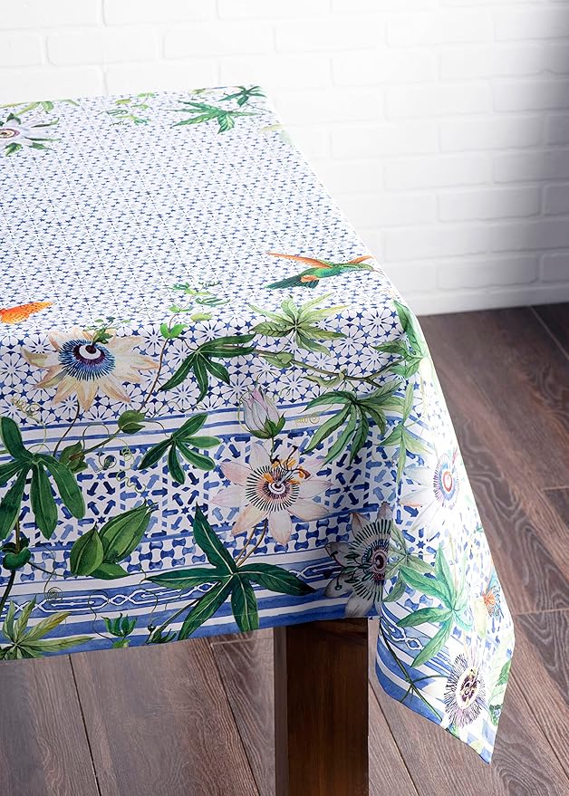 Maison d' Hermine Table Cloth Rectangle Table 100% Cotton 60 x 90 Inches Tablecloth Reusable Decorative for Dining Room Farmhouse Home Valentines Day Decorations Spring Summer - Passiflora