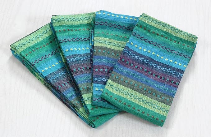 ACCENTHOME 100% Cotton Salsa Stripe Napkin Set of 6 18x18 inch Blue/Teal Multicolour Dinner Napkins -Washable Soft Premium Hotel Quality Napkins Perfect Table Linen for Family Dinners Weddings