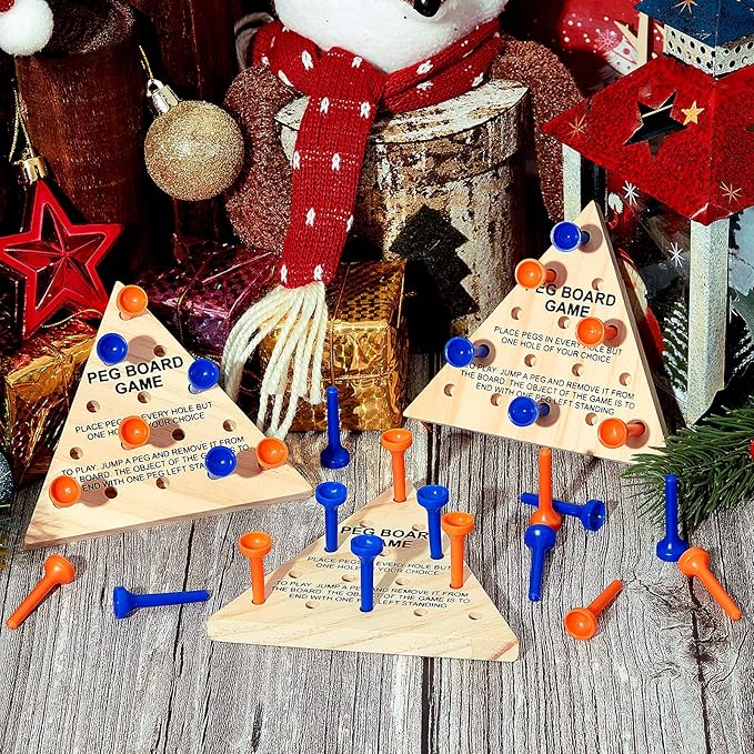 Skylety 12 Pack Triangle Peg Games Wooden Board Table Game for Family Boys Girls Adults, Learning Toys Travel Peg Jump Toys Triangle Puzzle Brain Teaser Christmas Gifts (Blue,Orange)