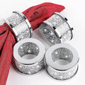 SHYFOY Silver Diamond Napkin Ring Glass Framed, Crystal Dinning Cloth Rings Set of 4 Piece, Glam Serviette Buckle Cloth Holder Sparkle Bling Crushed Diamond Table Decor Accessories