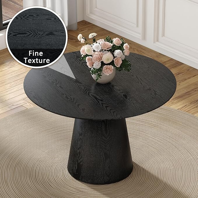 Round Dining Table Set for 6, 45" Modern Faux Marble Kitchen Table and Upholstered Chairs, 7 Piece Circle Dinner Set for Dining Room, Kitchen (Black Set)
