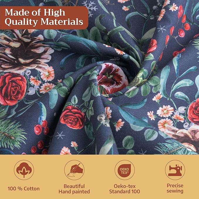 Maison d' Hermine Table Cloth Rectangle Table 100% Cotton 60 x 90 Inches Fall Tablecloth Reusable Everyday Use for Thanksgiving Christmas Decorations Dining Farmhouse Party (Christmas Joy)