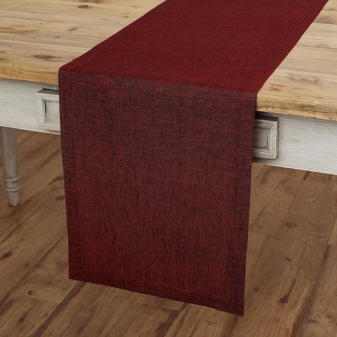 Solino Home Linen Table Runner 72 Inches Long - Athena, 100% Pure Linen Red Garnet Dining Table Runner 14 x 72 Inch for Valentines, Winter
