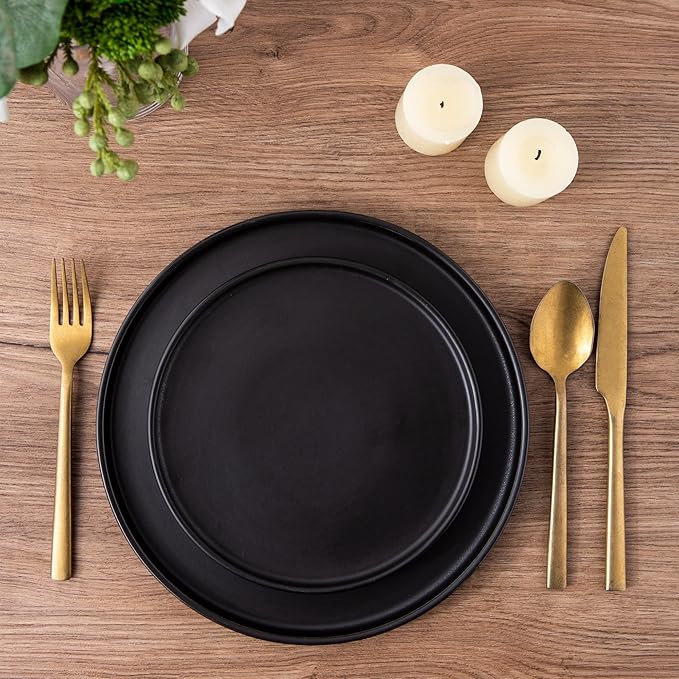 AmorArc Ceramic Dinner Salad Plates Set of 6, 8.5 Inch Reactive Matte Glaze Dish Set, Dessert,Salad, Appetizer, Small Dinner Plate,Microwave, Dishwasher Safe, Scratch Resistant, Matte Black
