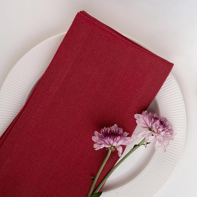 D'Moksha Homes Red Linen Napkins 18 x 18 Inch - 100% Pure Linen Cloth Washable Dinner Napkins Set of 4 for Valentines, Spring