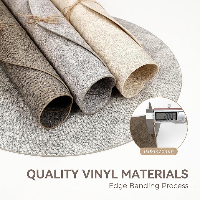 13" Round Placemats Set of 8, Reversible Faux Leather Heat Resistant Table Mats, Waterproof Oilproof Wipeable Table Protective Placemats for Vinyl, Washable for Indoor & Outdoor Use (8, Dark Coffee)