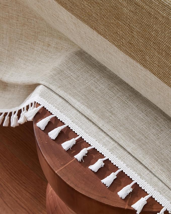 ZeeMart Contrast Linen Table Cloth Rectangle Table Cloths 52x70 Inch Mid-Stripe Brown, Farmhouse Style Heavy Weight Beige Tablecloth, Water Resistant Burlap Tablecloths
