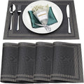 Placemats Set of 4,Washable,Heat and Stain Resistant Indoor/Outdoor Place mats,Vinyl Woven Non Slip Table Mats for Restaurant Table Protection,PVC Placemats(Black Gold,4PCS)