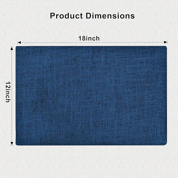 SLKQG Navy Linen Fabric Placemats Set of 4, Heat Resistant & Machine Washable Double-Layered Cloth Placemats for Dining Table, Indoor/Outdoor Use, Non-Slip Kitchen Table Mats (4, Navy)