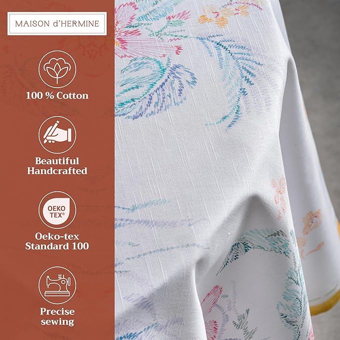 Maison d' Hermine Table Cloth Round Table 100% Cotton 69 Round Inches Tablecloth Reusable Decorative for Dining Room Farmhouse Home Valentines Day Decorations Spring Summer - Paradise Island
