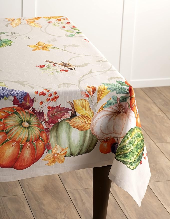 Maison d' Hermine Table Cloth Rectangle Table 100% Cotton 60 x 120 Inches Fall Tablecloth Reusable Everyday Use for Thanksgiving Christmas Decorations Dining Farmhouse Party (Lumina)